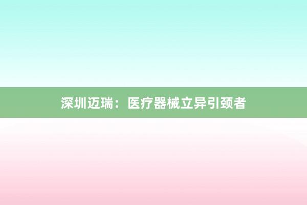 深圳迈瑞：医疗器械立异引颈者